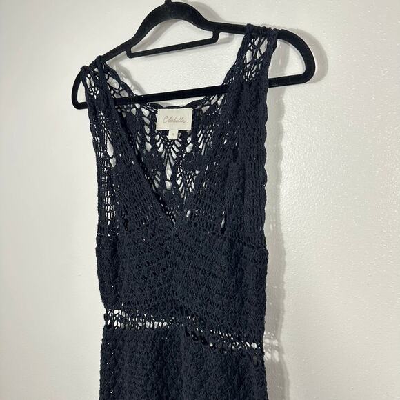 Cleobella Dress Diah Crochet Midi Cotton Sheer Sleeveless V Neck Boho Black M - Picture 6 of 9
